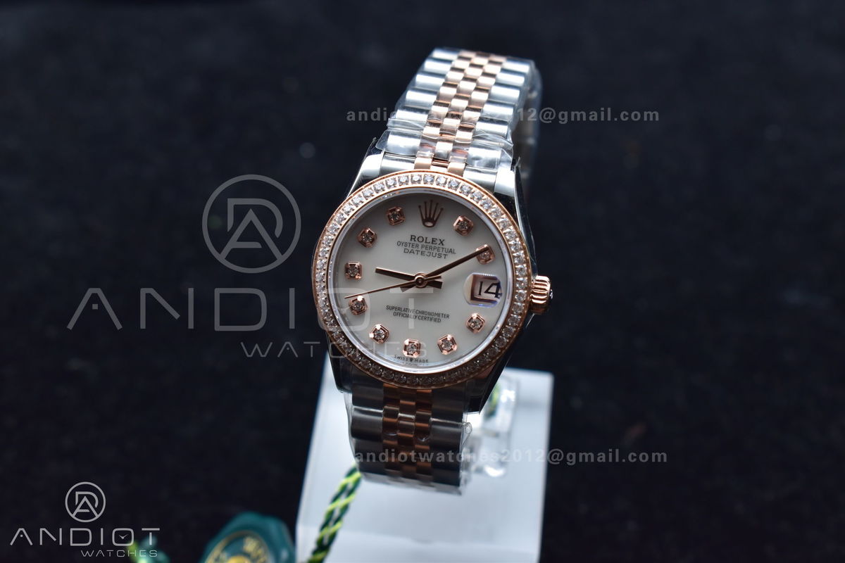 DateJust 31 Ladies 278289 WF RG 316L Steel Silver Dial Diamonds Bezel and Markers on President Syle Bracelet